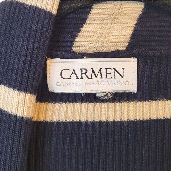 Carmen Marc Valvo Women's Navy Blue And Cream Striped Cardigan Size S - Picture 3 of 5